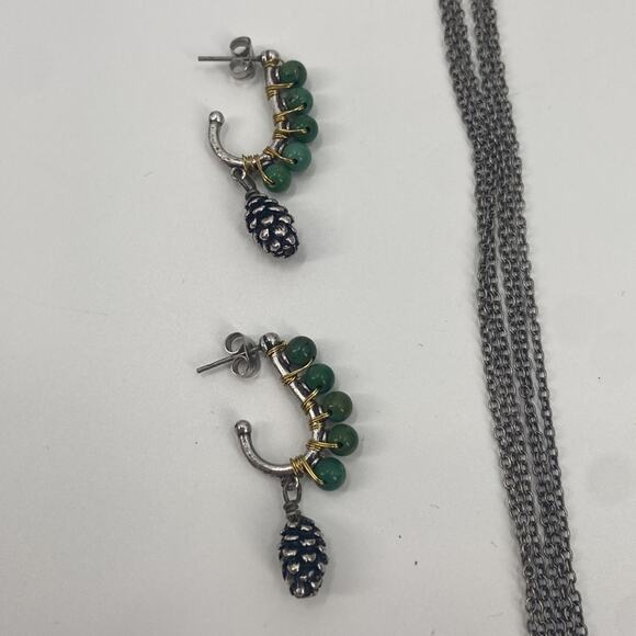 Big Sky Silver turquoise pine cone earring necklace set - Picture 7 of 9